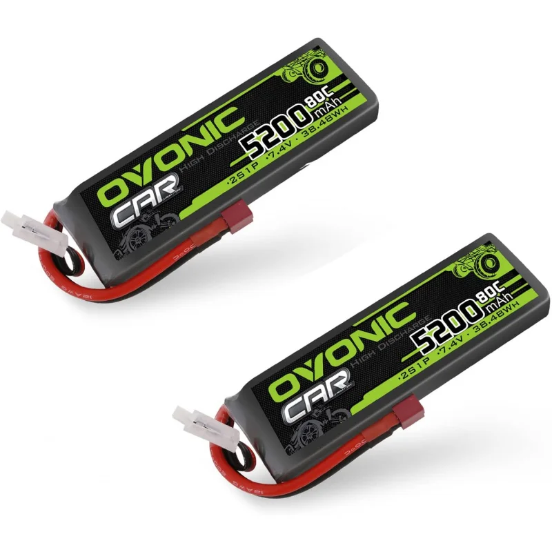 

OVONIC 7.4V 2S Lipo Battery 5200mAh 80C Hard Case Deans T Plug with Housing for 1/8 1/10 RC Vehicles Car Slash RC Buggy Truggy