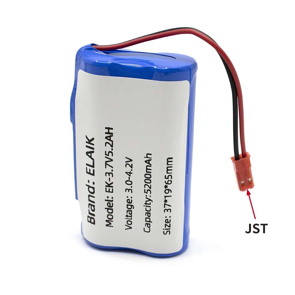 ELAIK 3.7V4.2V5.2A5200MAH  JST Rechargeable Lithium Battery for CCTV Camera Monitor LED Light Backup Power