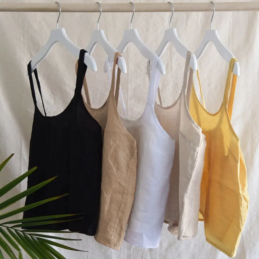 

Women's European American Style Double-Sided Camisole Summer French Old Money Design Pure Linen Backless Short Top