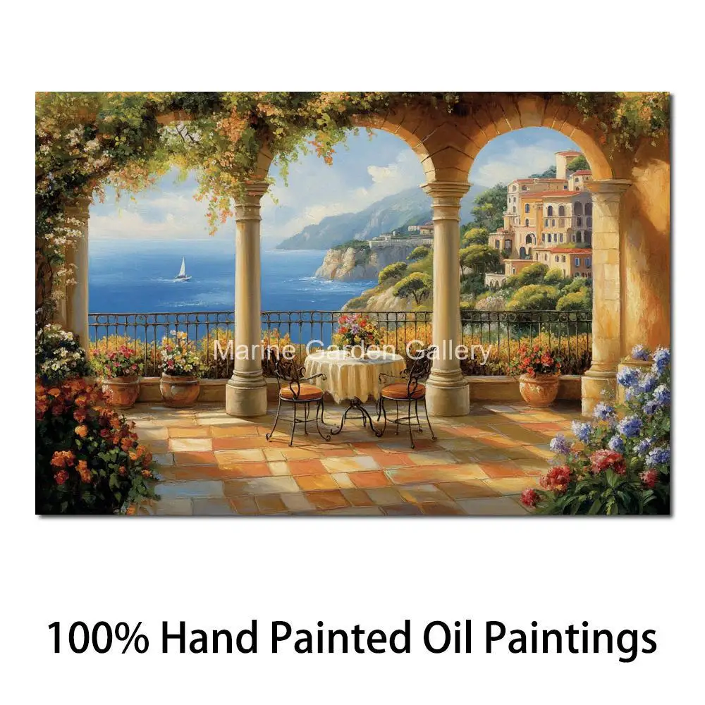 

Handmade Contemporary Canvas Art Mediterranean Landscape Oil Painting Beautiful Seascape Artwork Restaurant Modern Decor Large