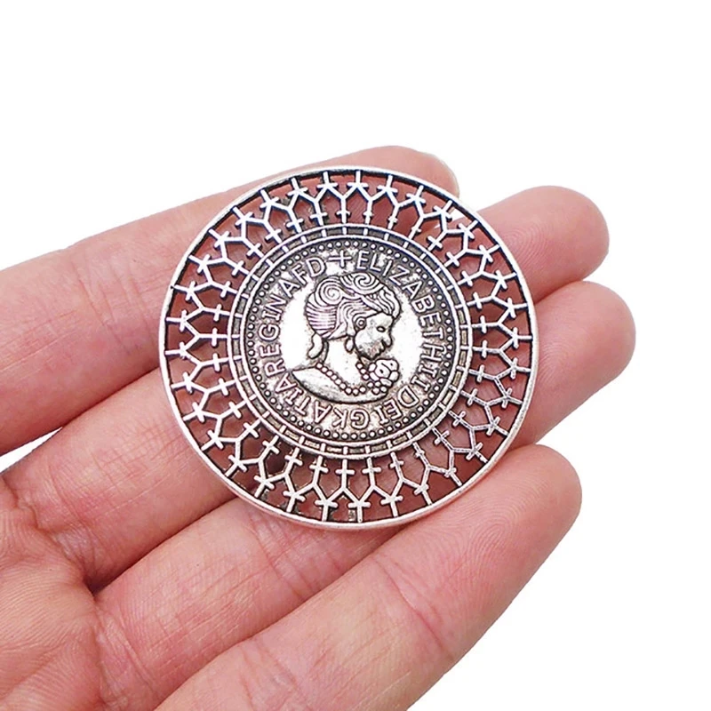 

Подвески для ожерелья «Елизабет II», двусторонние большие круглые подвески серебряного цвета в античном стиле, фурнитура для изготовления ювелирных изделий, 5 шт.