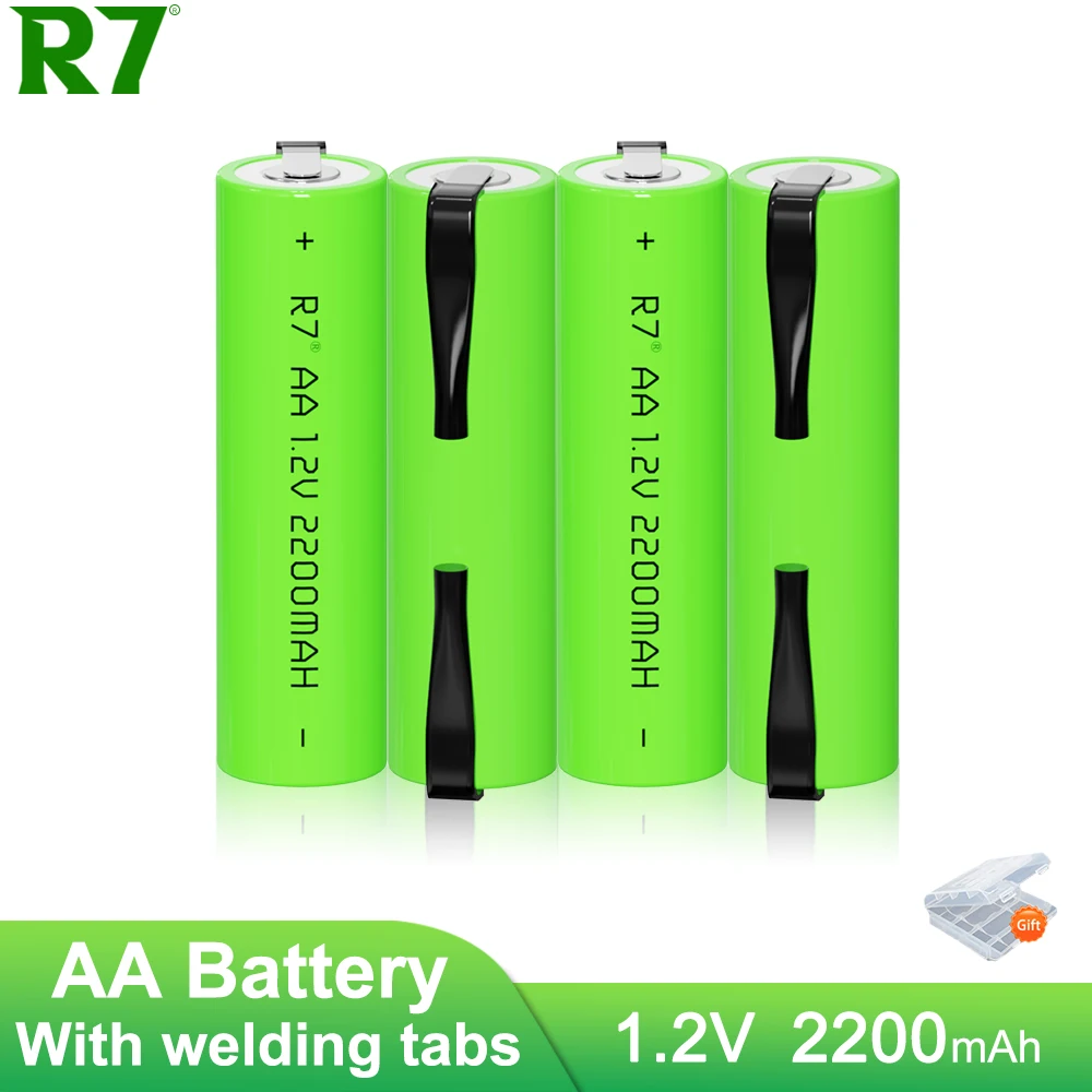 R7 brand Original AA Rechargeable Battery 1.2V 2200mah AA Ni-MH Battery with Solder Pins for DIY Electric Razor toothbrush Toys