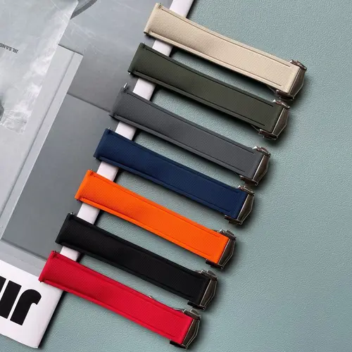 Imagen 2 del producto Correa de reloj FKM con patrón tejido Universal, caucho fluorado híbrido de liberación rápida de 20/21/22mm para Omega/Breitling/Longines/Tissot/Seiko