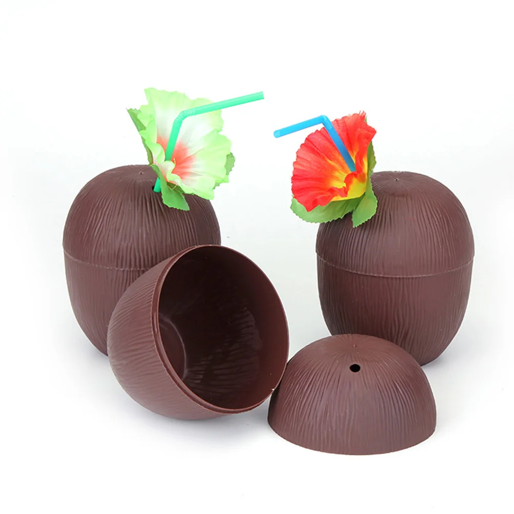 2PCS 500ML Coconut Cups Hawaii Themed Party Drinking Cups Portable Coconut Drink Cups Beach Party Supplies for Bar Beach Party