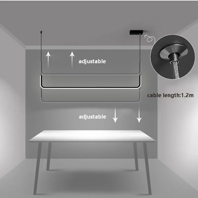 Moderno Minimalismo LED Lustre, Mesa Regulável, Sala de Jantar, Cozinha, Luzes Pingente Preto, Decoração de Casa, Luminária Pendurada