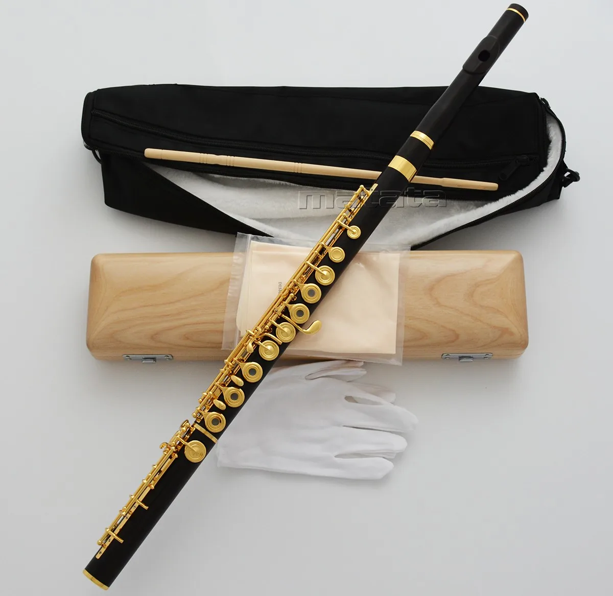 high quality Professional Gold-Plated Ebony Flute B Foot with Split E Key & Wood Case