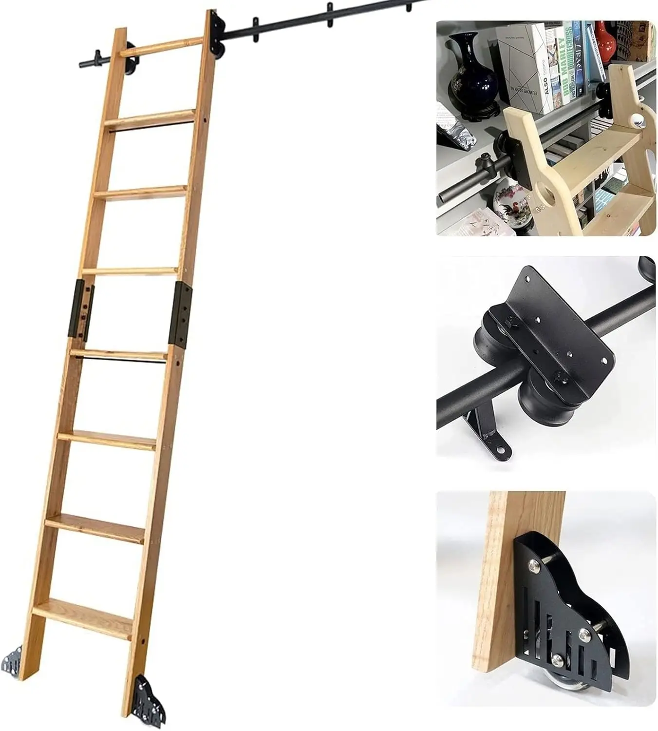 3.3Ft-20Ft Round Track/Rail Mobile Ladder Track With Floor Roller Wheels (No Ladder), Rolling Ladder Hardware Library Sliding