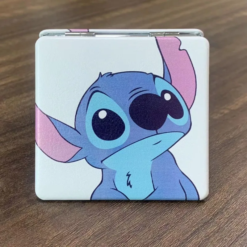 Kawaii MINISO Lilo & Stitch لطيف طباعة المرايا الكرتون غرزة أنيمي للطي مرآة لوضع مساحيق التجميل المحمولة مرآة قابلة للطي هدية عيد