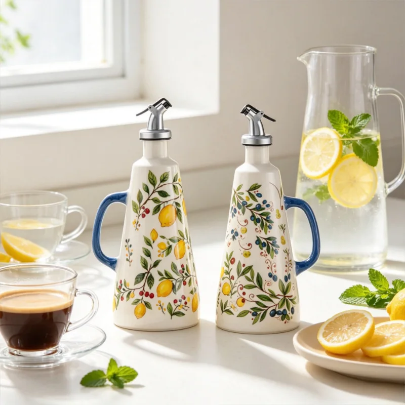 Japan Creative Cone-shaped Ceramic Oil Bottle Simple Olive Oil Dispenser Household Kitchen Soy Sauce Vinegar Condiment Bottles