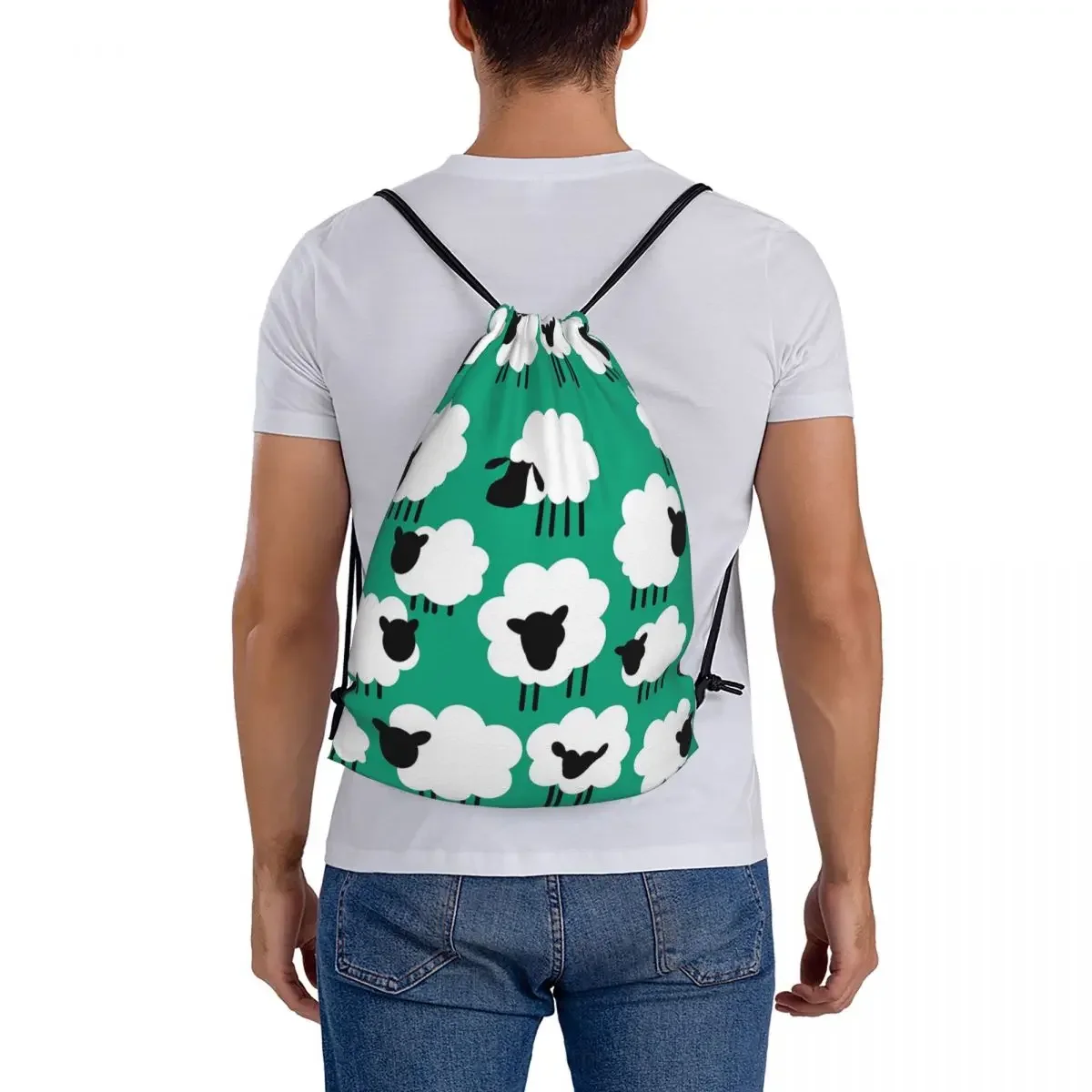 Mochila de oveja de pastoreo, bolsa portátil multifunción con cordón, paquete de cordón, bolsa de almacenamiento de bolsillo, bolsa de libros para la escuela de viaje