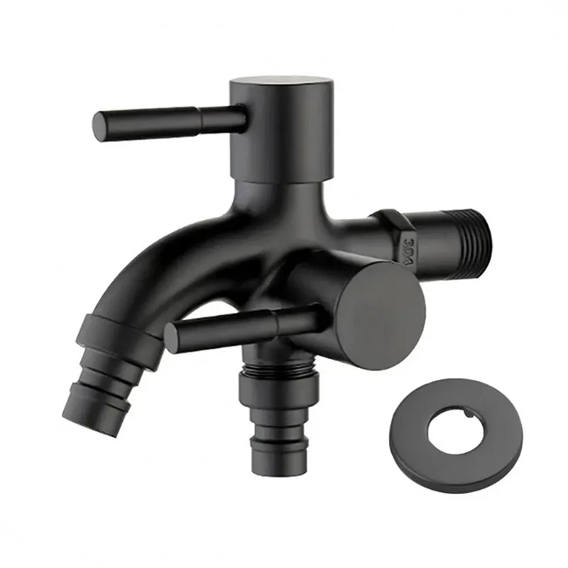 304 Stainless Steel Faucet One Into Two Out Multifunction Double-outlet Washing Machine Faucet Outdoor Garden Sink Pool Faucet