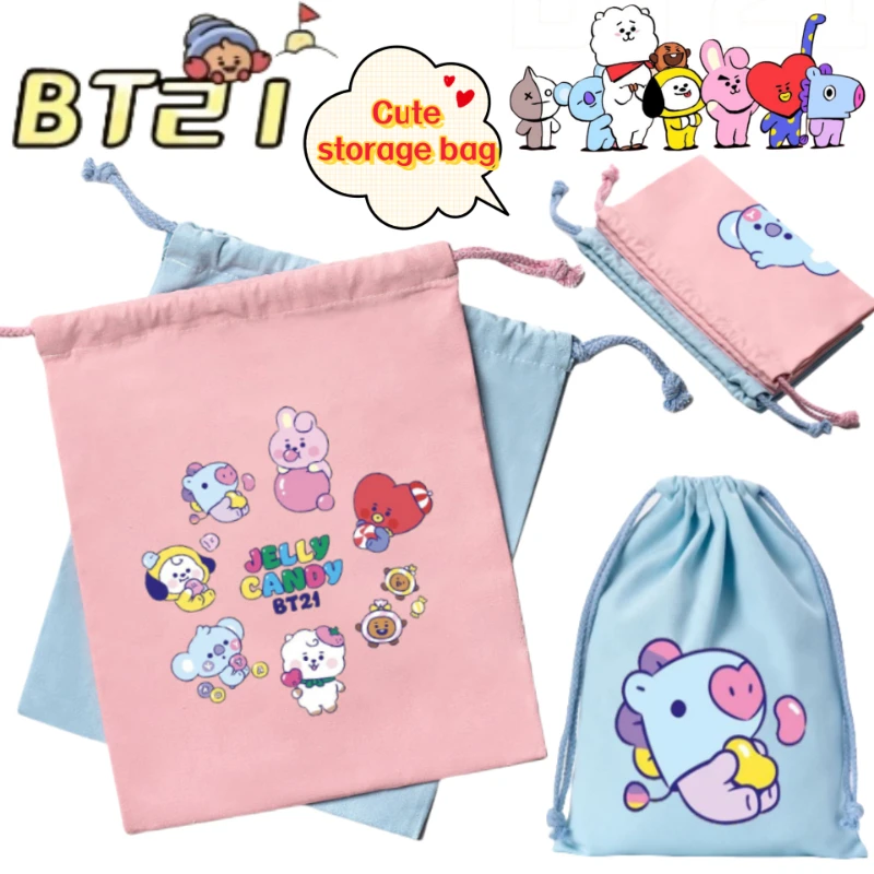 

New BT21 Shooky Koya Chimmy Cartoon Two dimensions Printed Drawstring Bag Convenient Multi-Functional Storage Bag for Students