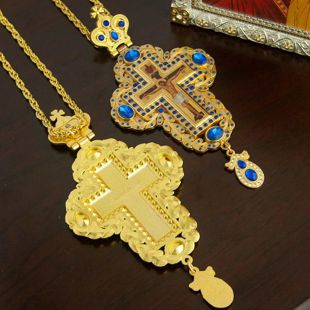 HTISOK Orthodoxes Kreuz-Anhänger, vergoldeter Jesus-Anhänger aus Zinklegierung, Priester-Brustkreuz, Kreuzanhänger – Detail 4