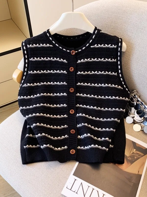   니트 가디건 베스트 여성용 헤비웨이트 컬러블로우 가을-겨울 패션 한국 스타일 스트레이트컷 실크 탑