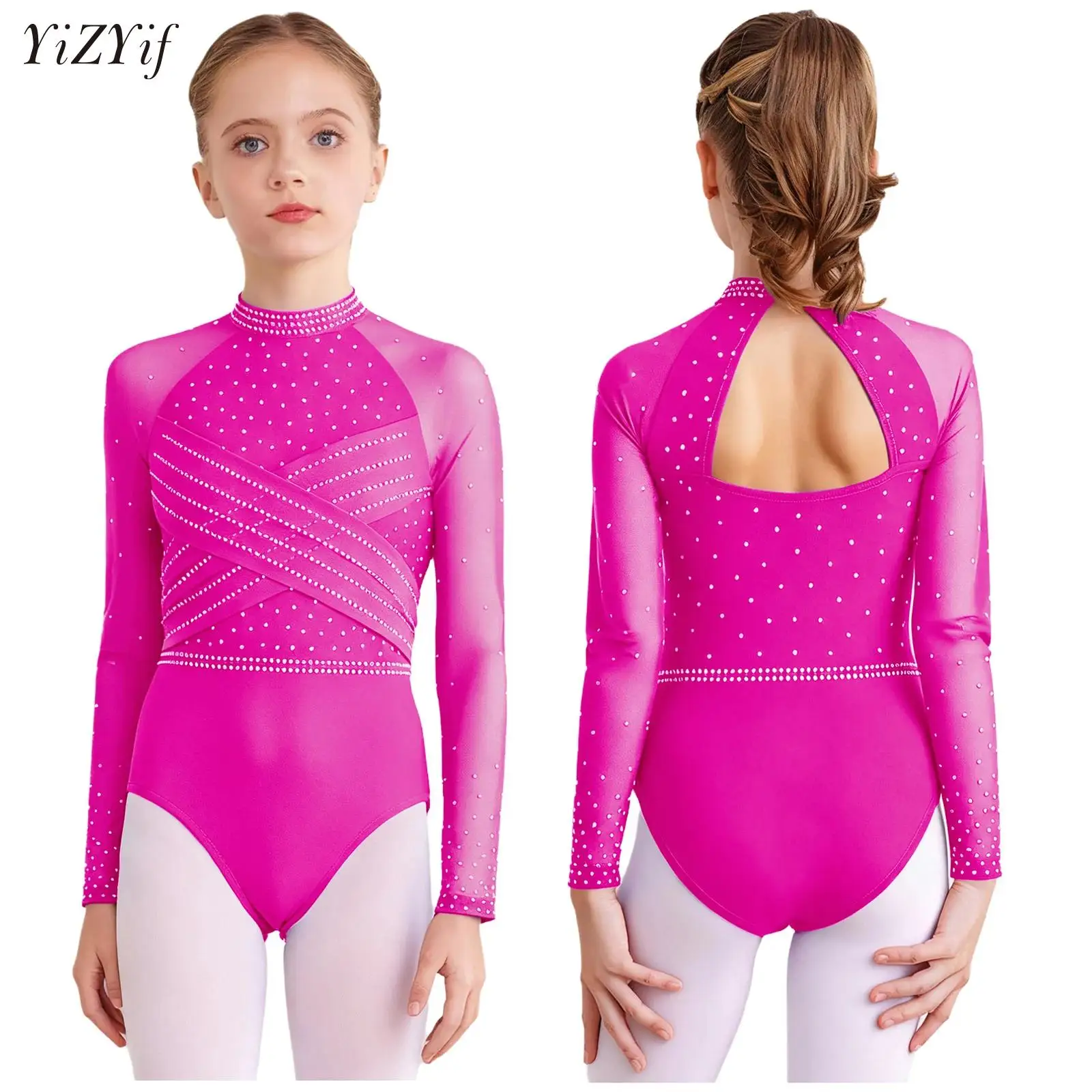 

Kids Girls Ballet Gymnastics Leotard Jersey Bodysuit Figure Skating Performance Costume Rhinestones Workout Sport Yoga Bodysuit