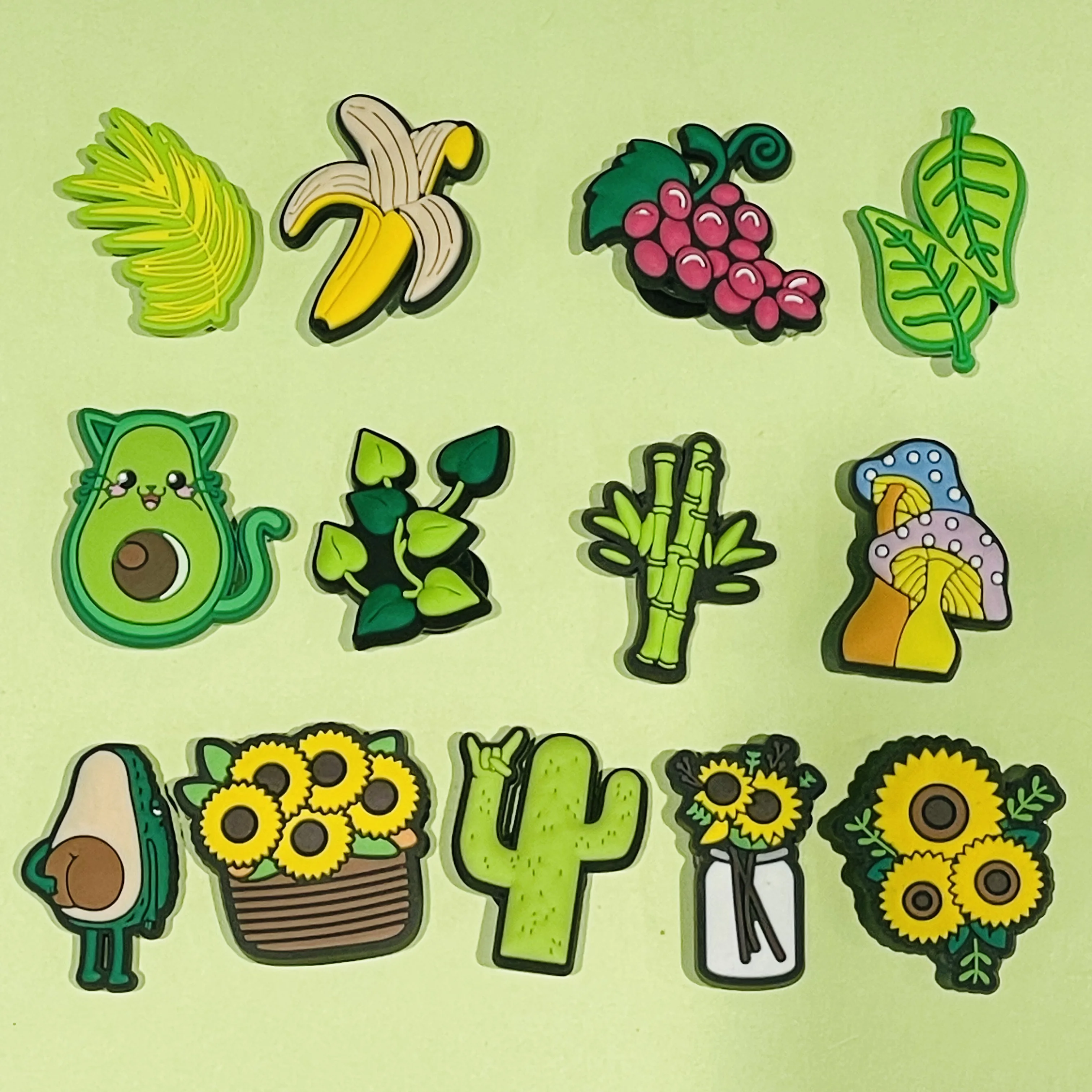 13-27Pcs Mushroom Grape Avocado PVC Green Series Shoes Buckle Charms Frog Sandals Decorations DIY Bracelet Holiday Gift