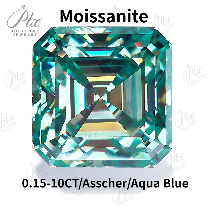 

0,15-10CT Asscher муассанит камень аква-синий VVS1 изысканные ювелирные изделия ручной работы для женщин расширенные материалы для изготовления ювелирных изделий