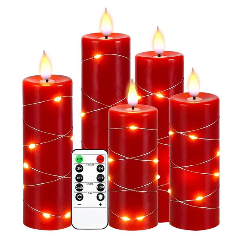 

Red Flameless Candle Fairy String Light Water Drop Flame LED Flame Simulation With Remote And Timed Candles Decor