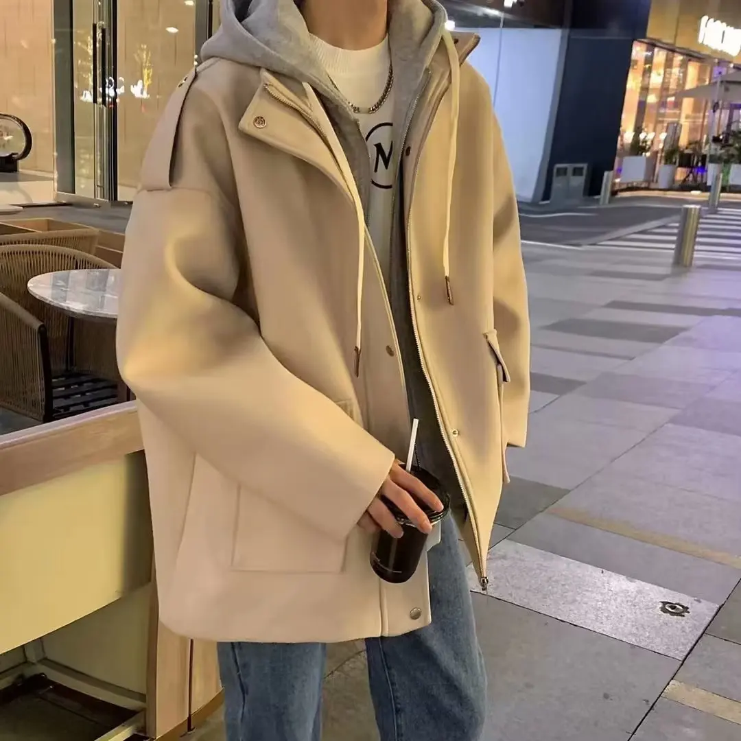 

Мужское шерстяное пальто в британском стиле, легкое, модное, повседневное, свободного кроя, на одной пуговице