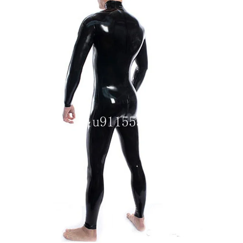 Handmade Double Shoulders Zipper Men's Full body Design Sexy Latex Tight Jumpsuit Rubber Catsuit Clothing with Crotch Zip - view 4