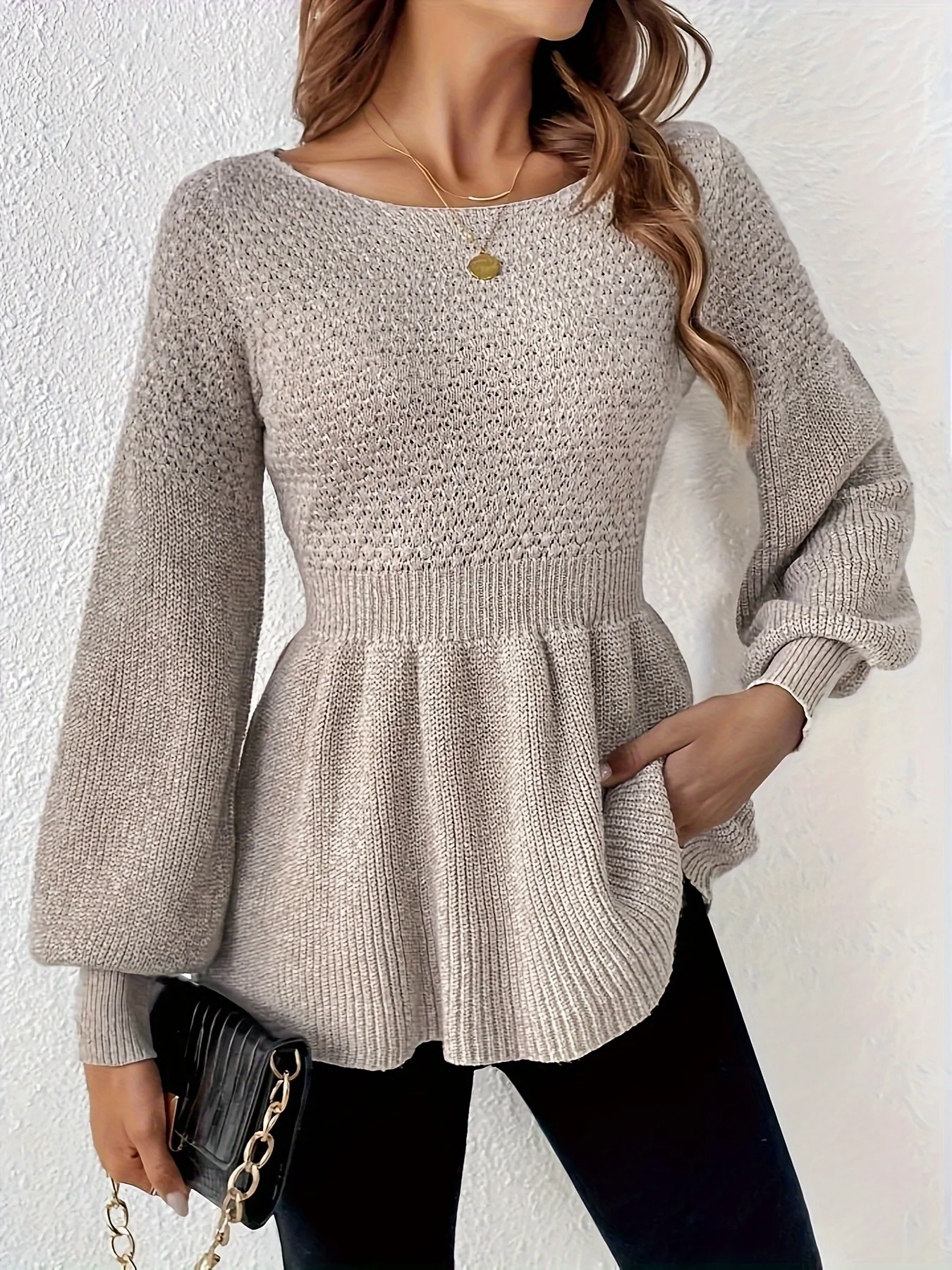 2024 casual fashion skirt round neck pullover knit sweater