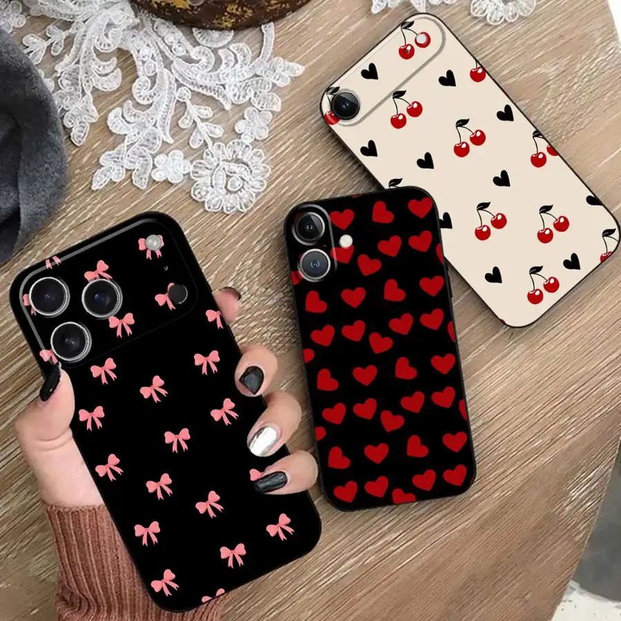 Phone Case for Apple iPhone 17 Pro Max 13 14 15 Pro 7 8 Air 11 16 XR XS MAX 17e 12 Funda Phone Cover Cartoon Cute Bow