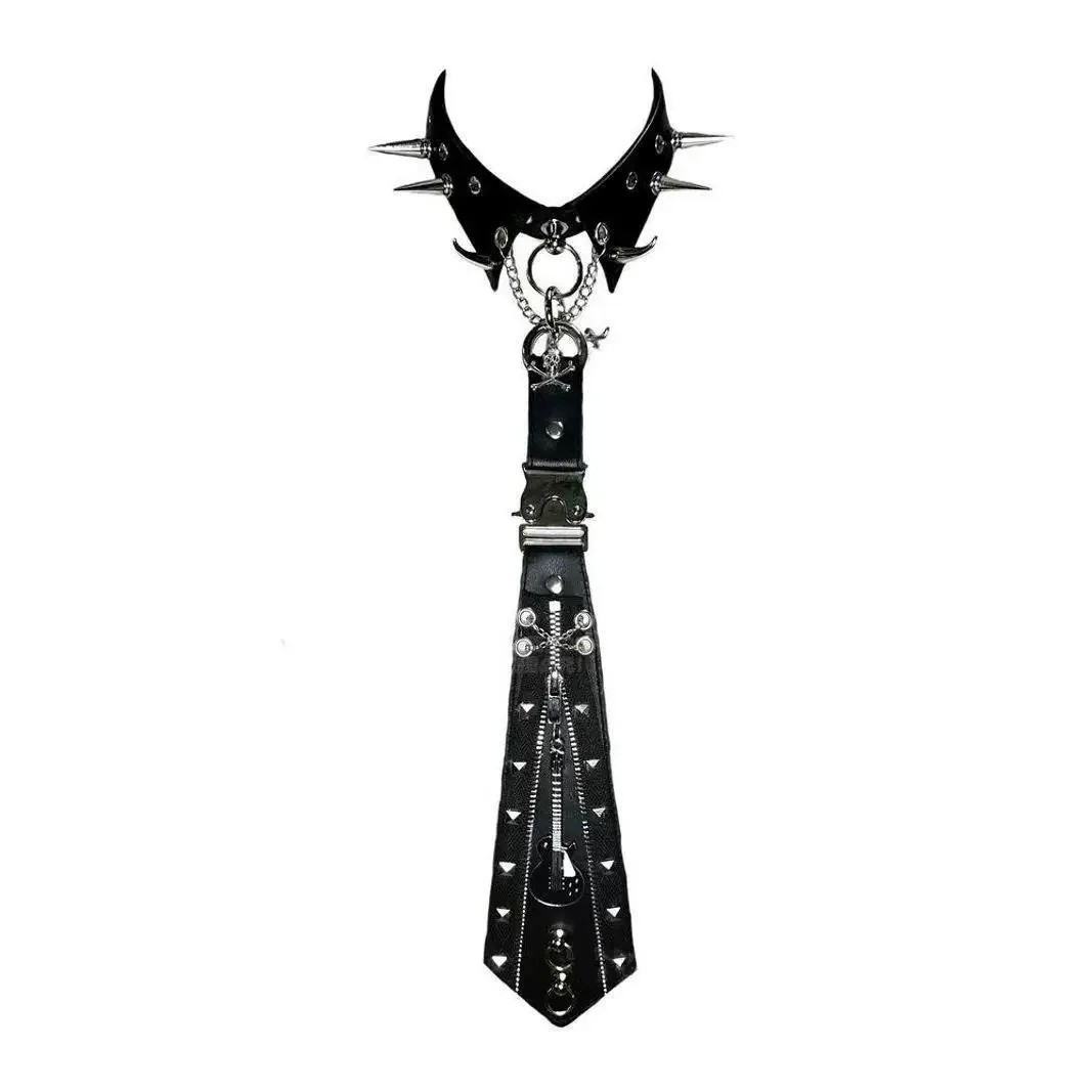 Black Punk Rock PU Leather Tie for Women
