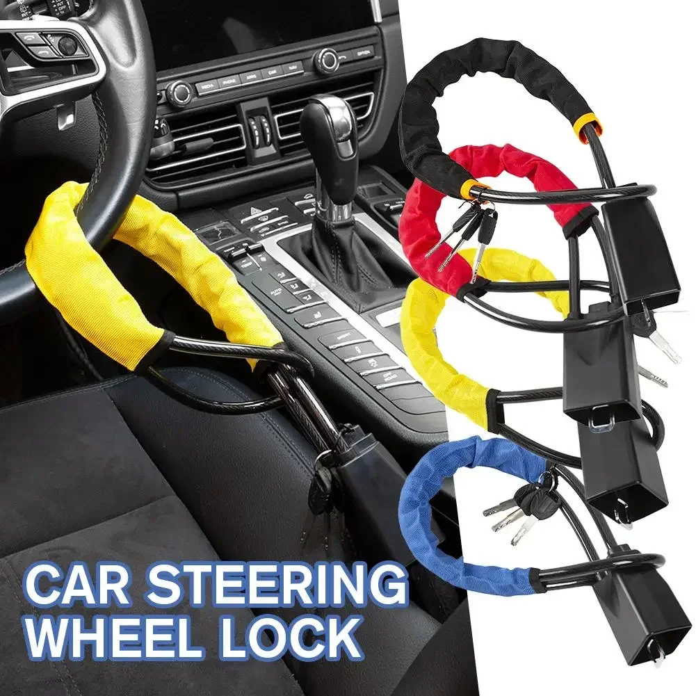Car Steering Wheel Lock with Seat Belt Buckles Sturdy Lock Universal Theft Prevention Anti Device Lock for Truck SUV Van RV R1X3
