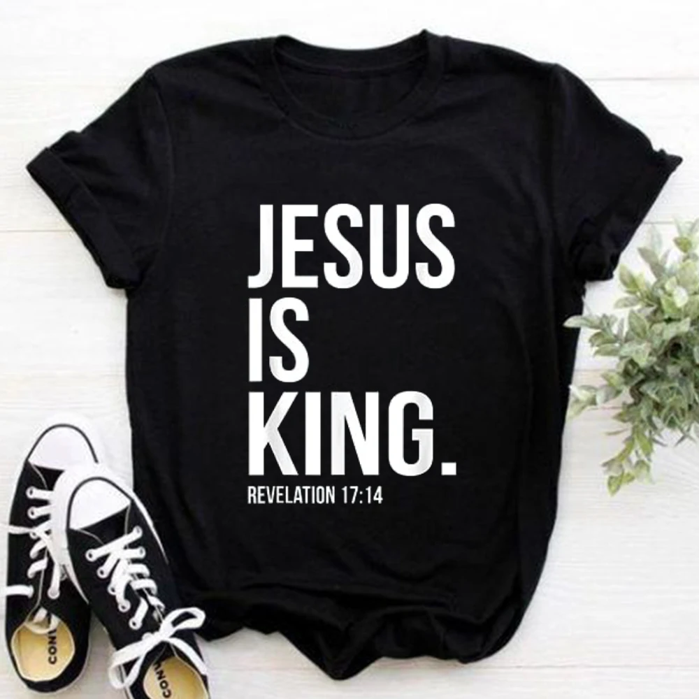 2023 Jesus Is King Letter Print Women T-shirt Christian Faith Hope Love Harajuku T Shirts Religion O-neck Tops Tees Streetwears