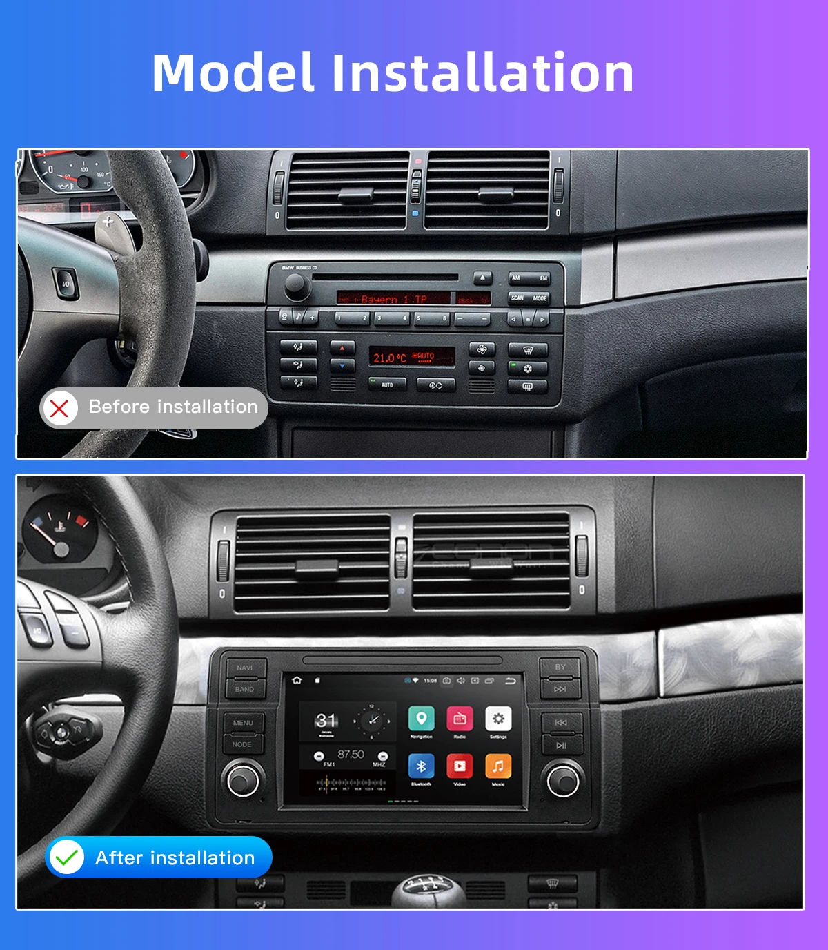 Uckazy 1 Din Android 13 Car Multimedia Player For BMW E46 M3 Rover 75 Coupe 318/320/325/330/335 Radio GPS Navigation Stereo Audio Head Unit