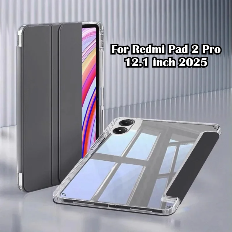 

Trifold Acrylic Hard Back Tablet Case for Redmi Pad 2 Pro POCO 12.1 Mi 8 7 Pro 11.2 11 Inch PU Shockproof Funda with Pen Holder