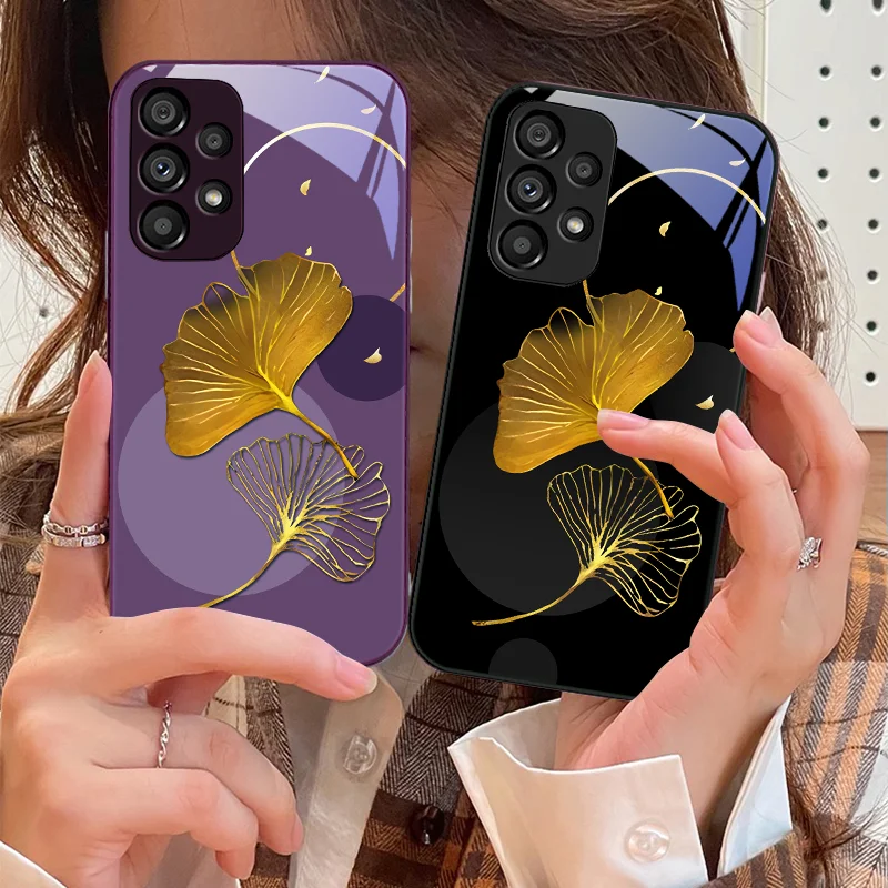 

Golden Ginkgo Leaves For Samsung Galaxy S10 4G S20 11E 30 S21 21Fe 22 S24 Pro S23 Ultra 5G S8 S9 Tempered Glass Phone Case