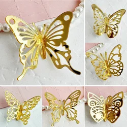 10PCS Acrylic Golden Butterfly Birthday Cake Decoration Baby Shower Cupcake Toppers Cake Decorating Tools Wedding Party Supplies