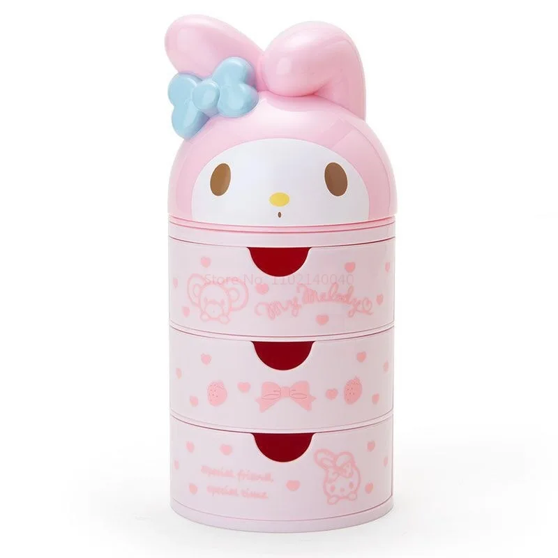 Sanrio Kawaii Cartoon Hello Kitty Anime My Melody Doll Creative 3 Tier Jewelry Box Hairpin Drawer Storage Box Toys Dressing Case