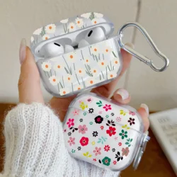 Wireless Bluetooth Case For AirPods Pro/Pro2 Clear TPU Flower Pattern Earphone case AirPods 4/3 With Keychain Protector Cover