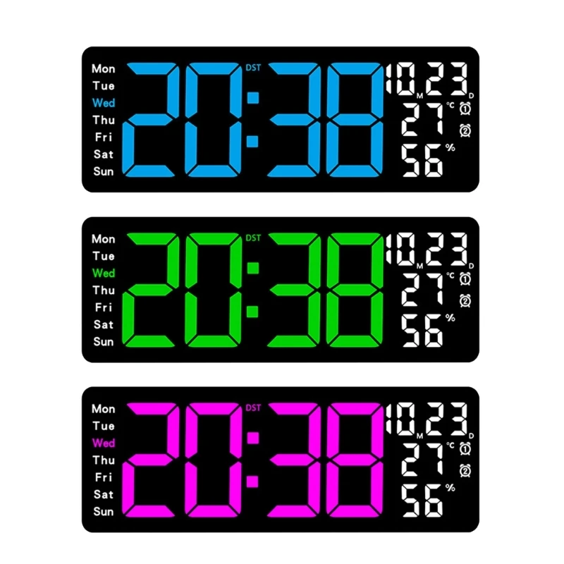 

Elegant LED Wall Clock with Alarm Time Date Temperature Display and Night Light