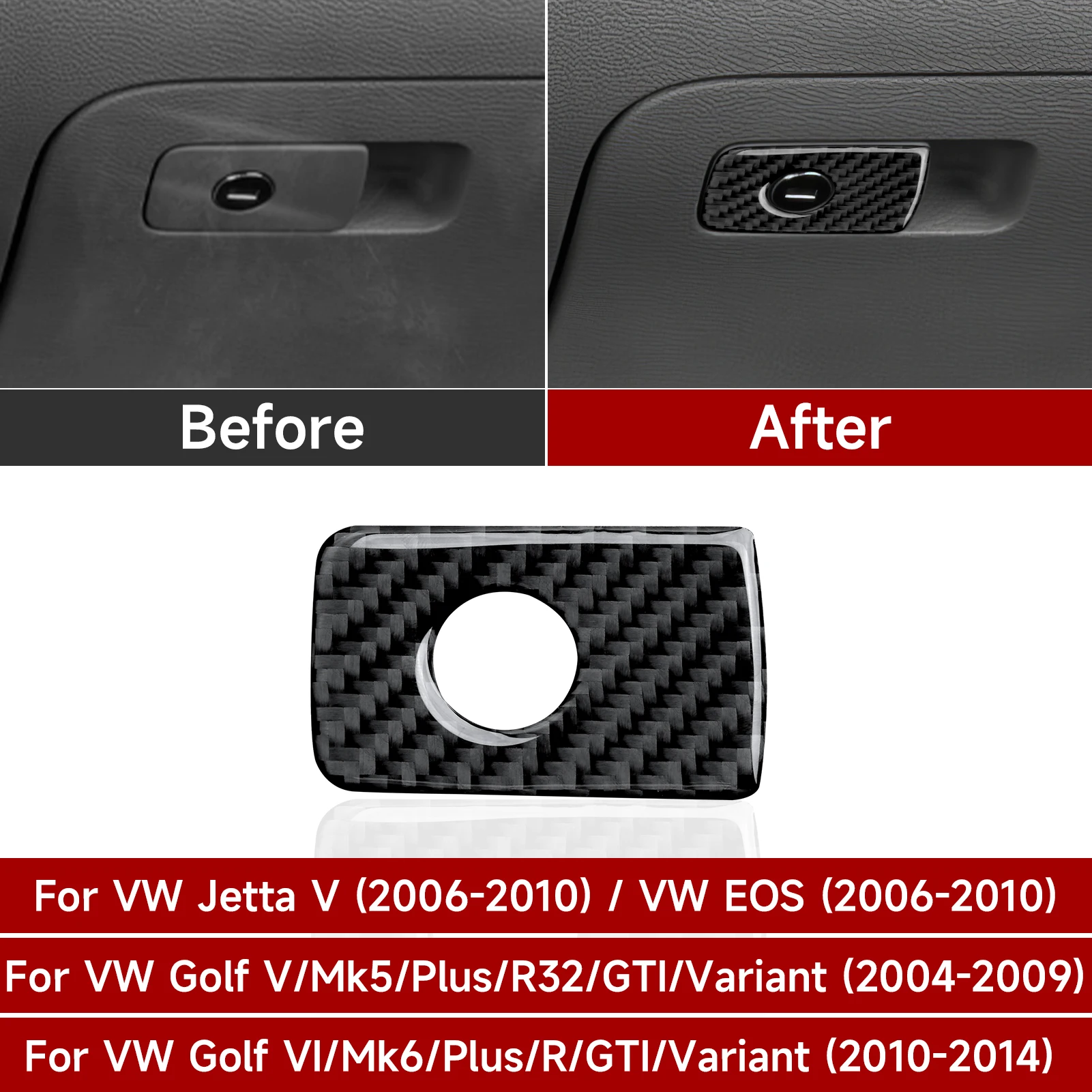 Car Glove Box Storage Panel, Carbon Fiber Interior Sticker For VW Jetta V EOS Golf V VI MK5 MK6 R32 GTI Plus Variant Accessories