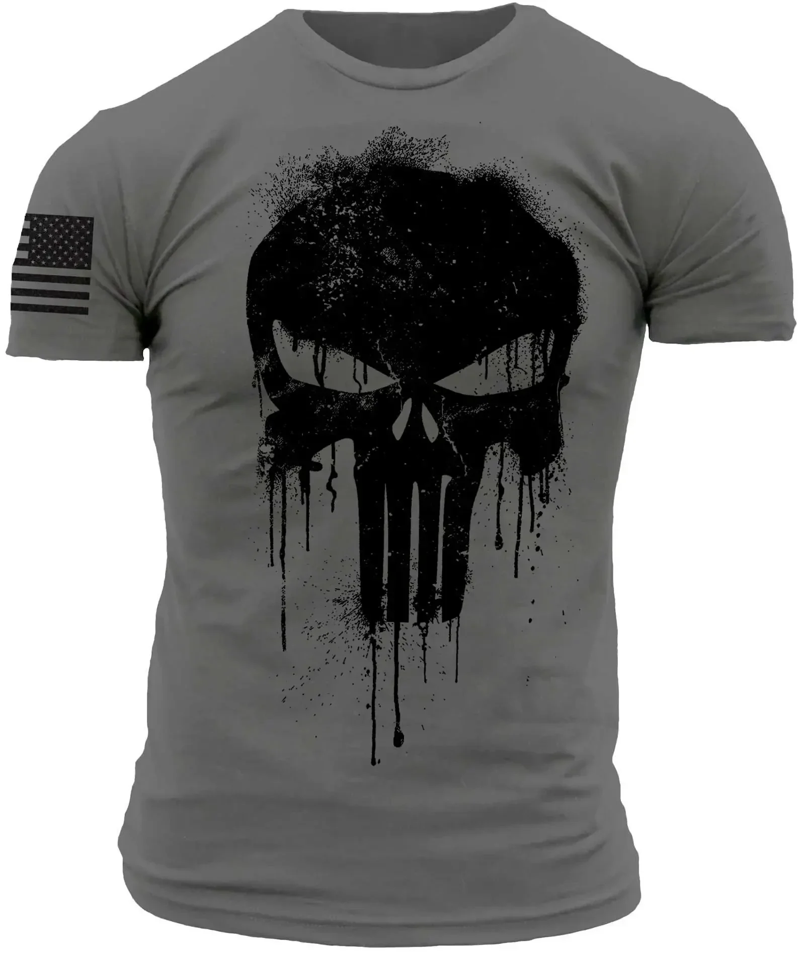 2024 Summer Army Green Men's T-shirt 3D Printed Tough Guy Skull Drop T-shirt Oversized Short-sleeved Tracksuit Men's T-shirt 6XL