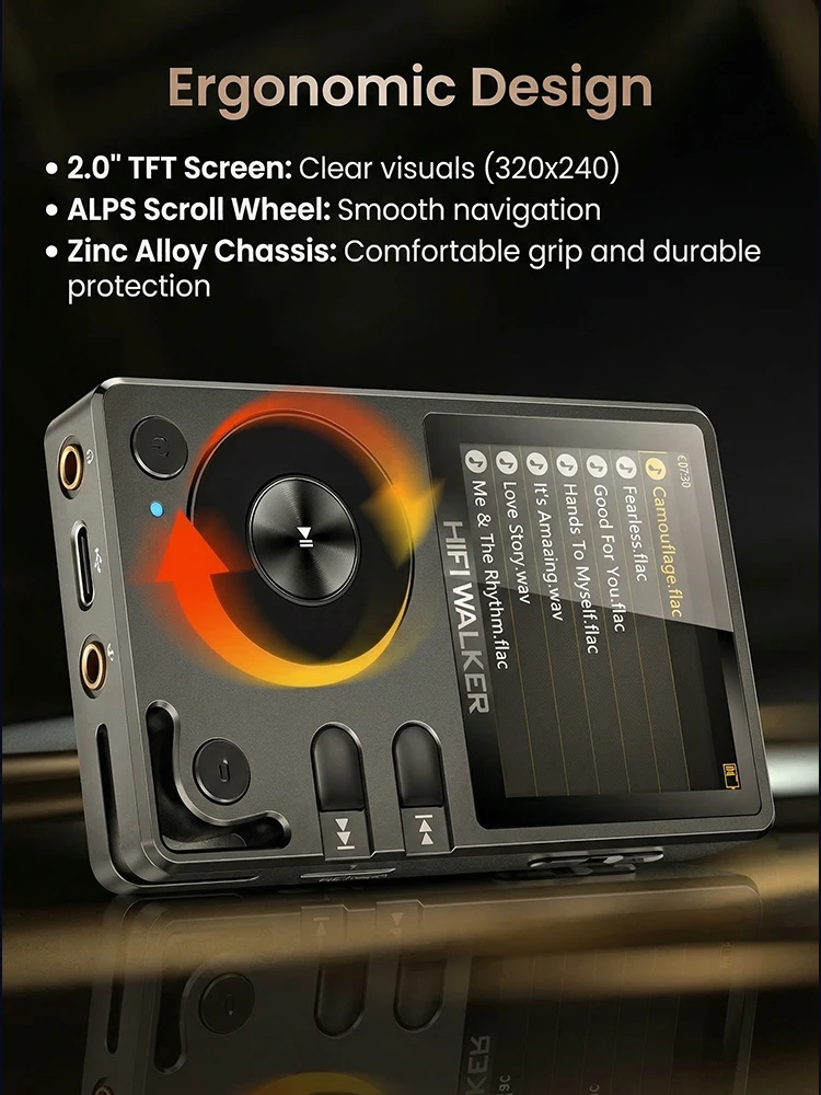 HiFi Walker H2 DAP Musikplayer, MP3 Native DSD128, 64GB bis 512GB, ESS DAC-Chip, USB-DAC, Verlustfreier 2-Wege-Bluetooth LDAC – Detail 10