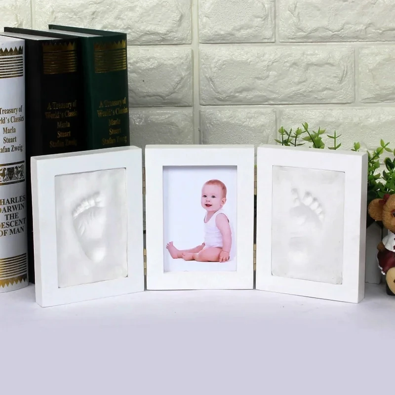 New Baby Hand&Foot Print Hands Feet Mold Maker Bebe Baby Photo Frame With Cover Fingerprint Mud Set Baby Growth Memorial Gift