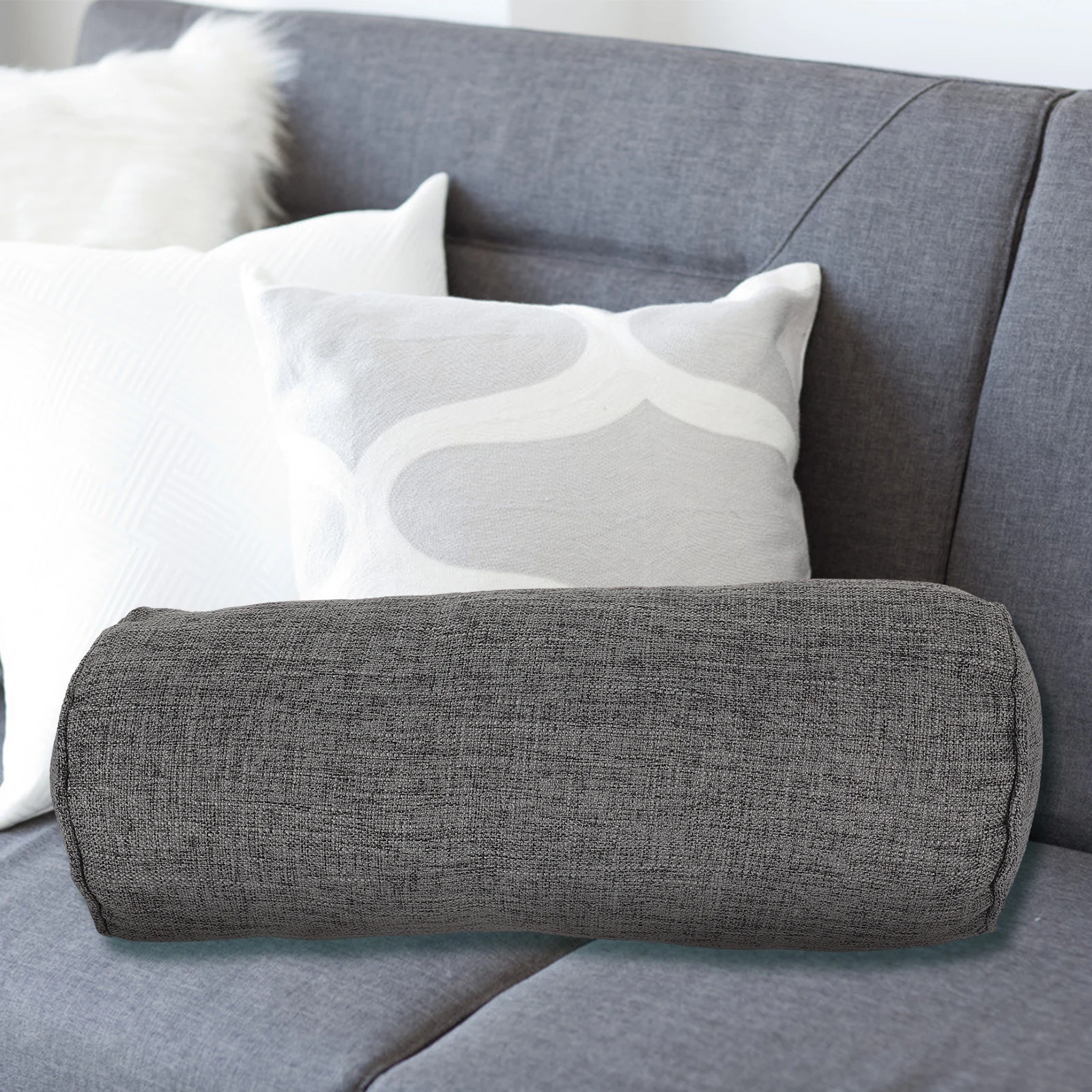 

Round Cervical Neck Pillow 15x15x40cm Grey Shaped Cushions Adults Lumbar Support Roll Bolster Body Pillows Health Care