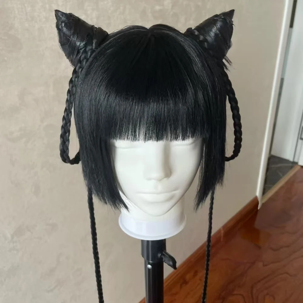 

Anime Black Butler Ran-Mao Cosplay Wig with Removable Horns Heat Resistant Synthetic Wig With Rose Net Halloween Wig Cosplay Wig