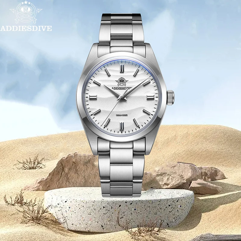 ADDIESDIVE 36mm Men's Watch AD2030 VH31 Quartz Wristwatch Bubble Glass 100m Waterproof 316L Stainless Steel Minimalist Watches
