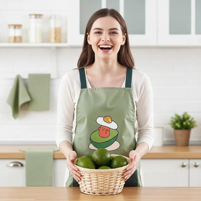 Cute Women's Kitchen Apron Oil-Resistant Water-Resistant Large Pouch Apron