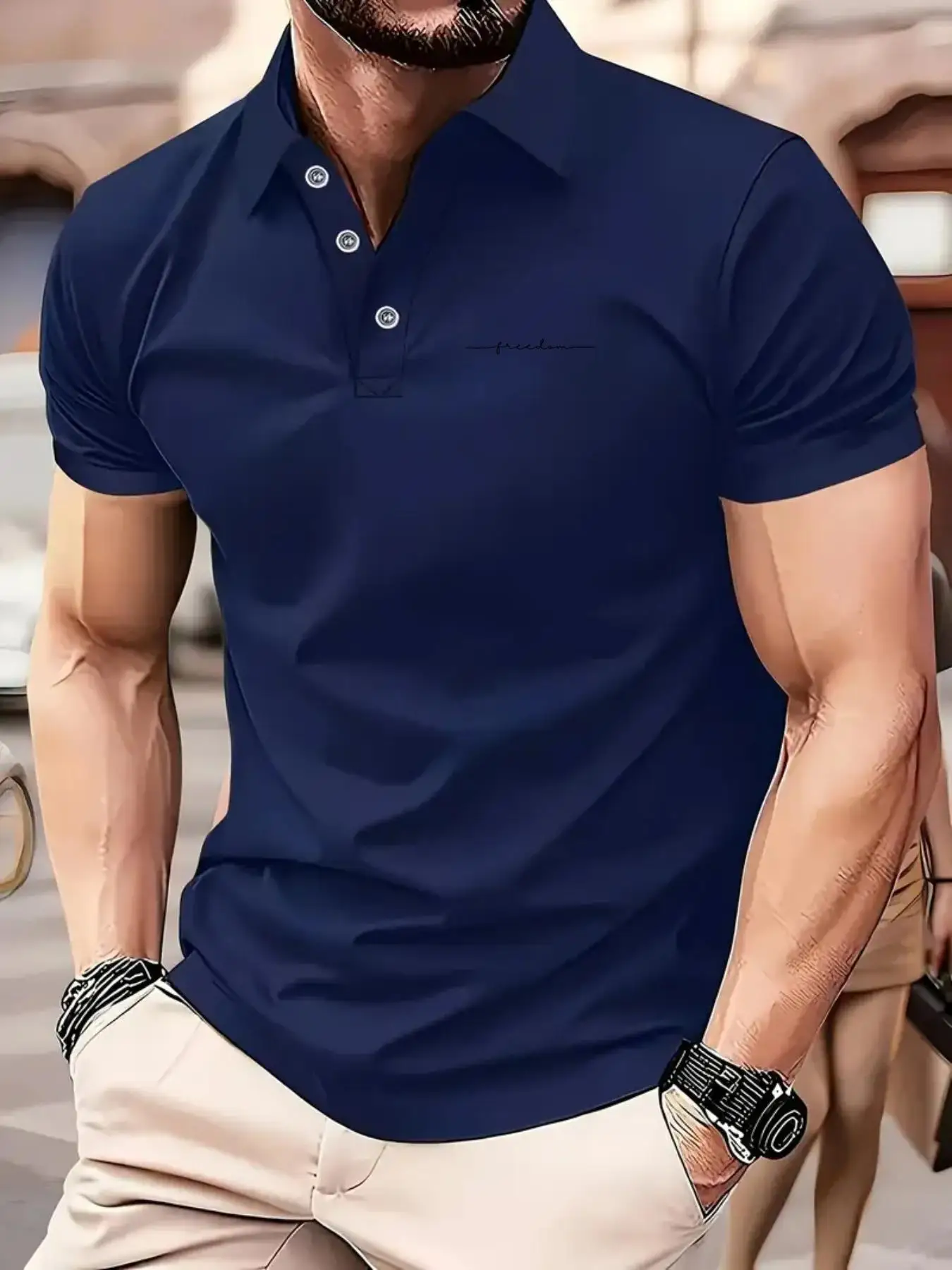 New Summer Style Simple Striped Patterned Short-Sleeved POLO Shirt for American Men Suitable for Outdoor Leisure and Fashionable