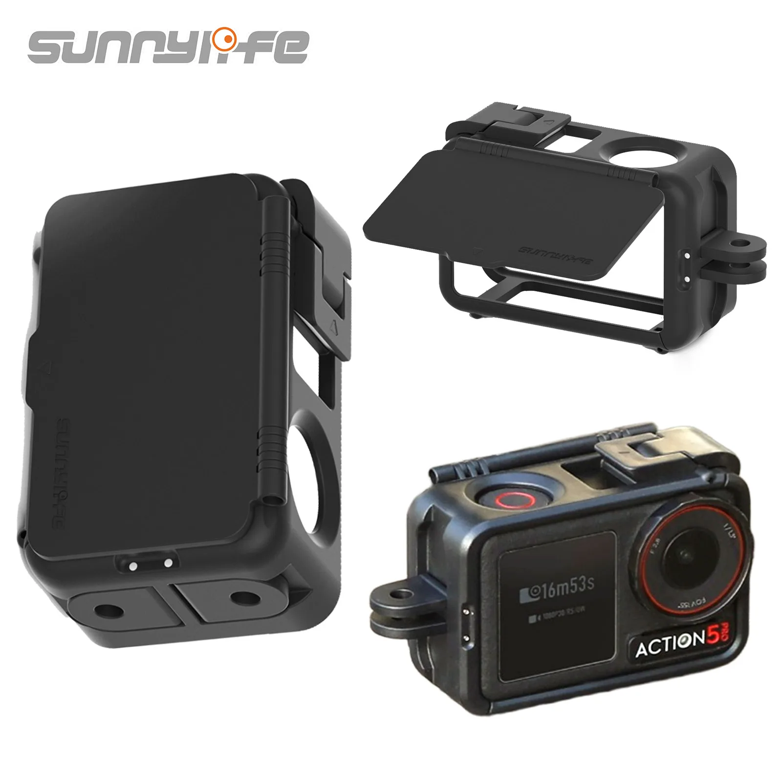 Cage for DJI OSMO Action 5 Pro/4/3 Protective Frame Housing Case with Sun Hood Bumper Shell Screen Protector Accessories