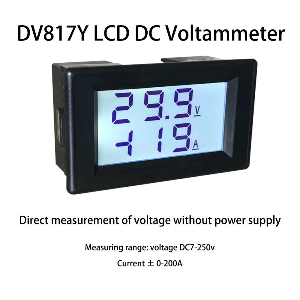 DV817Y DC 7-250V 1A 5A 50A 100A 200A Digital Voltmeter Ammeter LCD Dual Display Voltage Current Meter Panel Amp Volt Gauge