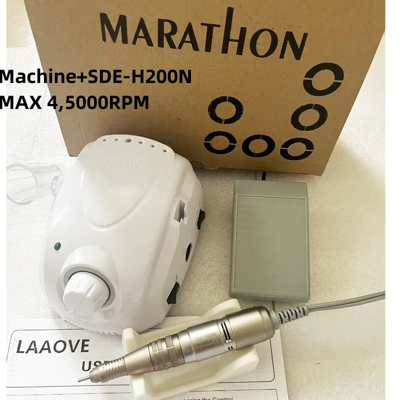 MARATHON Champion-caja de Control de 65W, taladro eléctrico de uñas con mango de alta calidad, 35000RPM, máquina de pulido, juego de manicura, 3