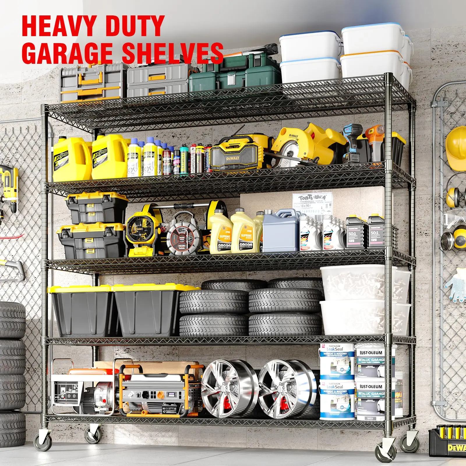 Heavy-Duty Rolling Metal Shelving for Real Storage with Wheels Storage Shelves Metal Shelving Units 5 Tier 2640 lb Capacity