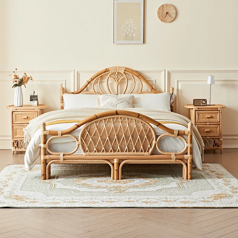 South East Asia Rattan Frame Rattan Double Bed Home Bedroom Rattan Bed Medieval Wababi Sansi